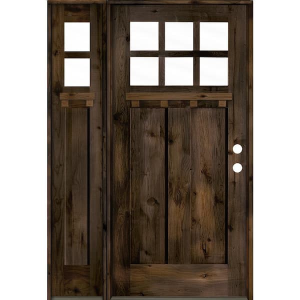Krosswood Doors 50 in. x 80 in. Craftsman Alder Left-Hand 6 Lite Clear Glass Black Stain Wood Prehung Front Door/Left Sidelite with DS