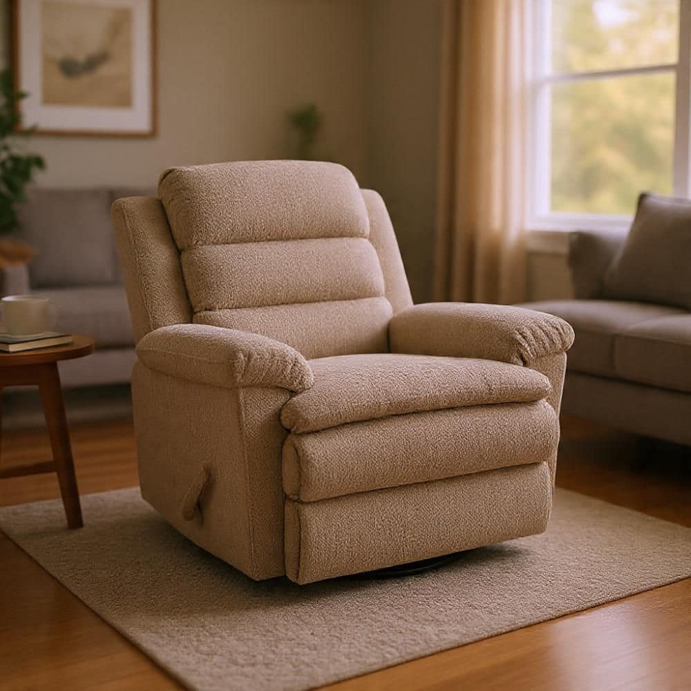 Oxy Brown Microfiber Swivel Manual Recliner with Foam Pillow Arms