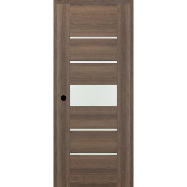 Belldinni Vona 07-06 DIY-Friendly 24 in. x 80 in. Right-Hand Frosted Glass Pecan Nutwood Wood Composite Single Swing Interior Door