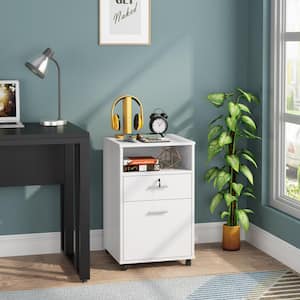 Dean White Rolling Wheels Engineered Wood File Cabinet with 2 Shelves and 2 Drawers