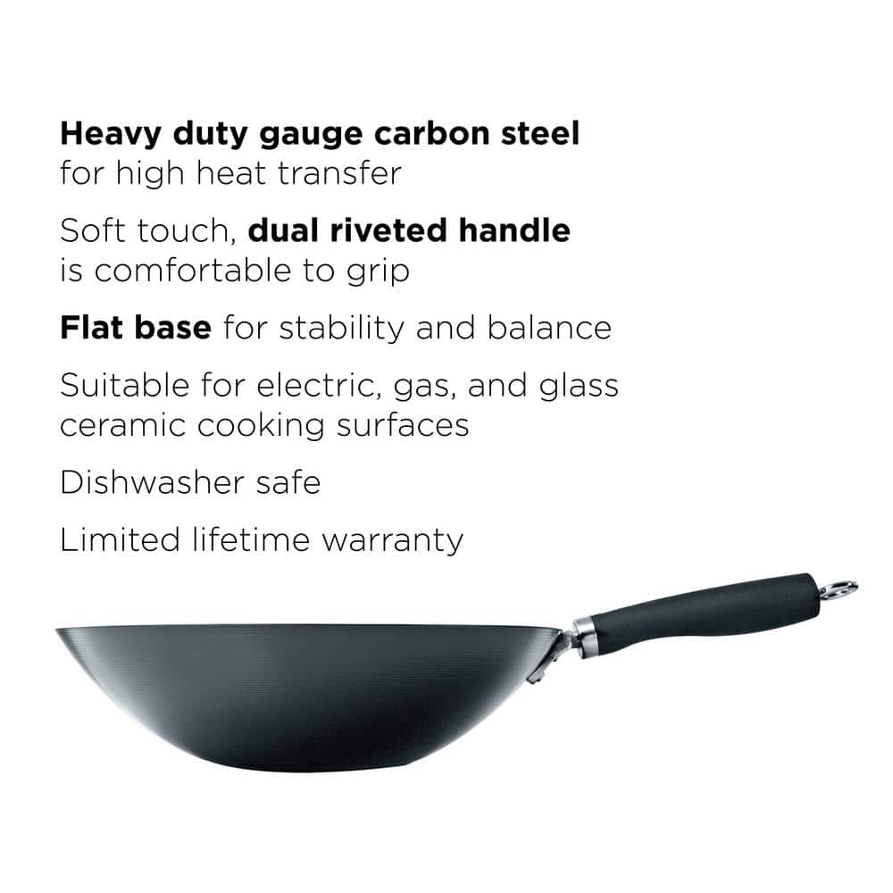 Ecolution 12" Black Nonstick Carbon Steel Wok with Silicone Handle