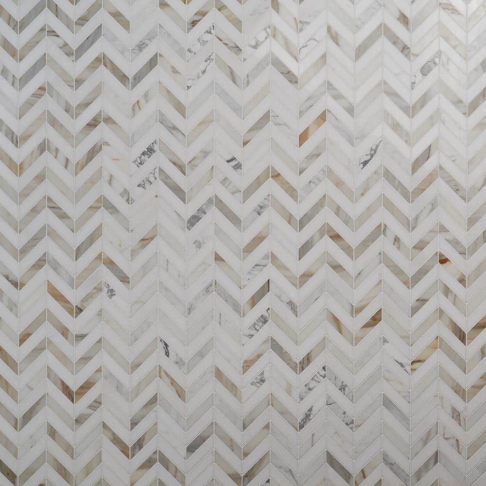 Calacatta and Thassos Marble Chevron Mosaic Tile