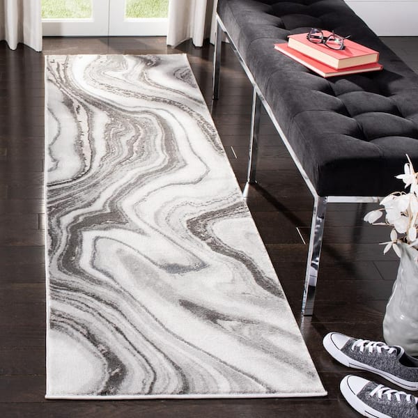 Craft Gray/Silver 2 ft. x 8 ft. Marbled Abstract Runner Rug