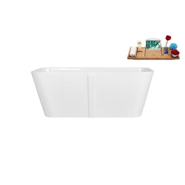 59.1 in. Solid Surface Resin Flatbottom Non-Whirlpool Bathtub in White 59.1 in. Solid Surface Resin Flatbottom Non-Whirlpool Bathtub in White