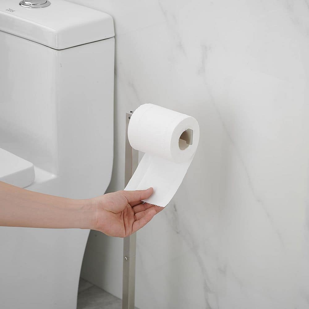 Brushed Nickel Freestanding Toilet Paper Holder with Marble Base