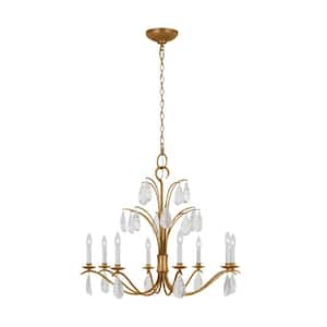 Shannon 32.625 in. W x 28.5 in. H 8-Light Antique Gild Indoor Dimmable Large Chandelier with Glass Crystal Drops