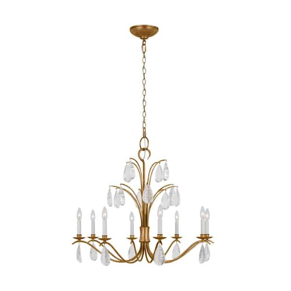 Generation Lighting Shannon 32.625 in. W x 28.5 in. H 8-Light Antique Gild Indoor Dimmable Large Chandelier with Glass Crystal Drops