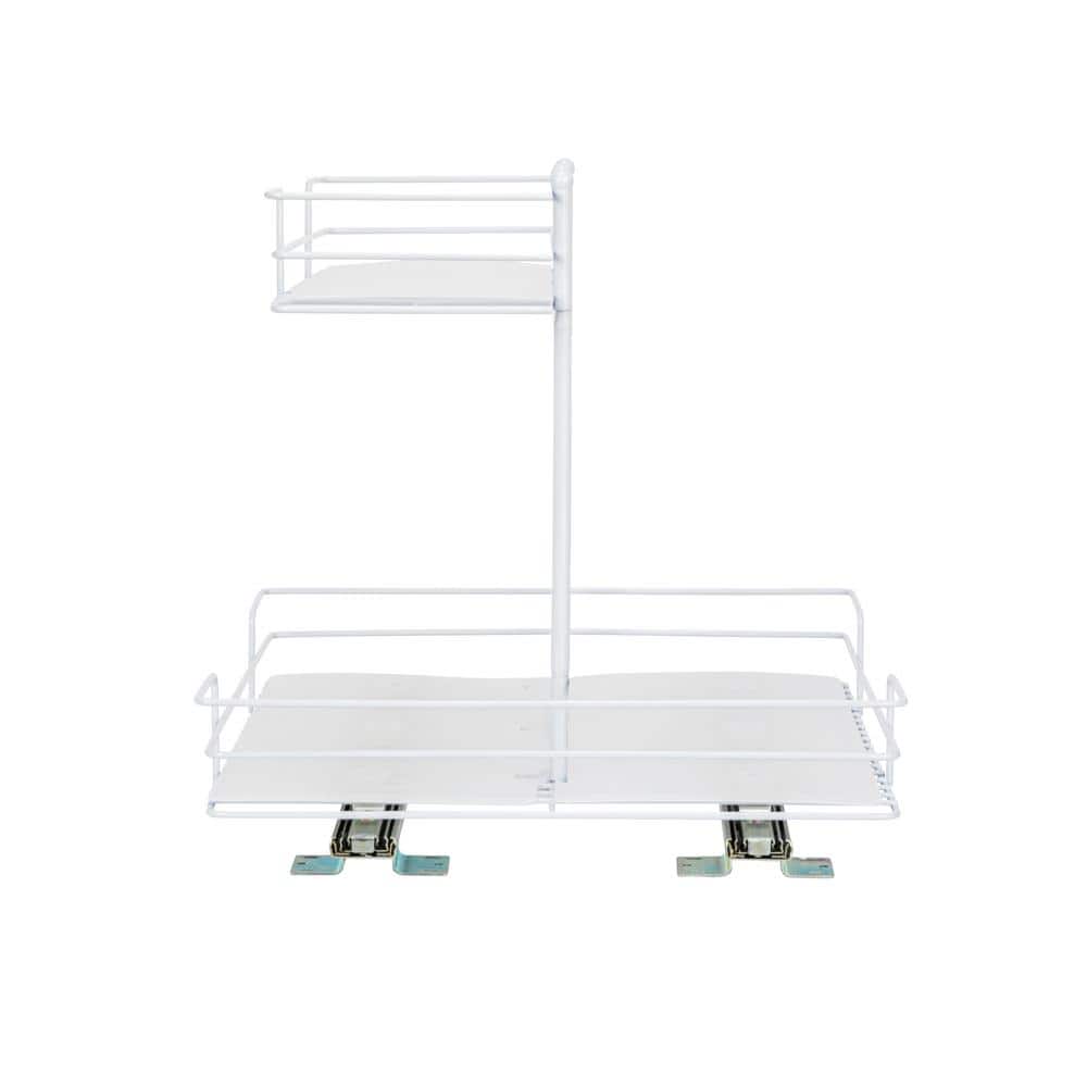 White Steel Double-Sided 2-Tier Slide-Out Pantry Organizer