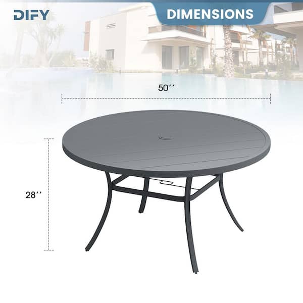 Erovio 50 in. Gray Round Metal Outdoor Dining Table for 6 with