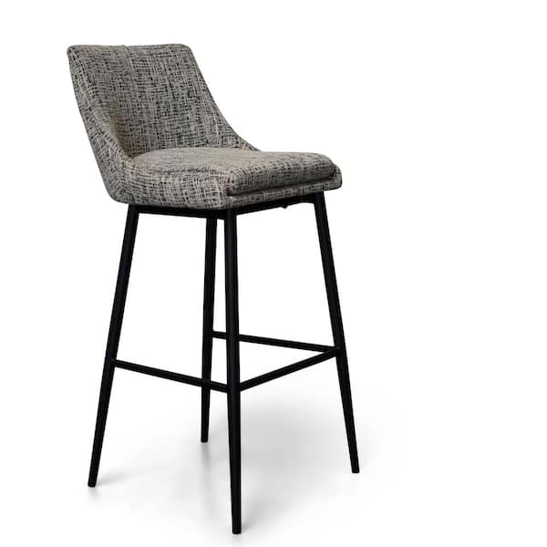 AndMakers Emma 28 in. Silver Low Back Metal Frame Bar Height Bar Stool with Polyester Blend Fabric Seat (Set of 2)