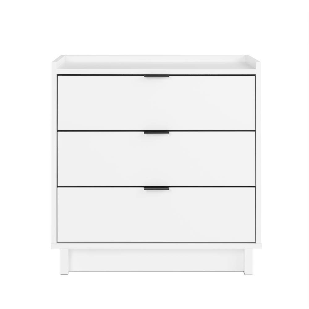 Simple White 3-Drawer Modern Nightstand with Black Handles