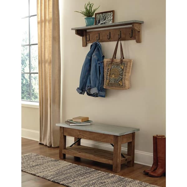 Alaterre Furniture Millwork 40 in. Wood and Zinc Metal Bench with Coat Hook  Shelf AWMW042471Z - The Home Depot