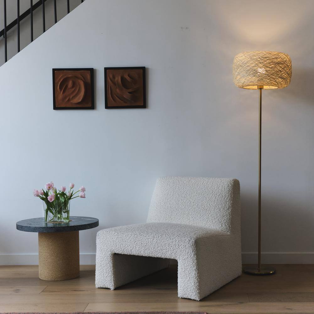 Elegant Gold LED Floor Lamp with Woven Shade