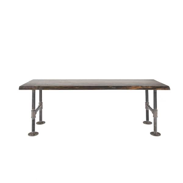 PIPE DECOR 48 in. x 16 in. x 34 in. Boulder Black Restore Wood Accent Bench with Industrial Steel Pipe Legs