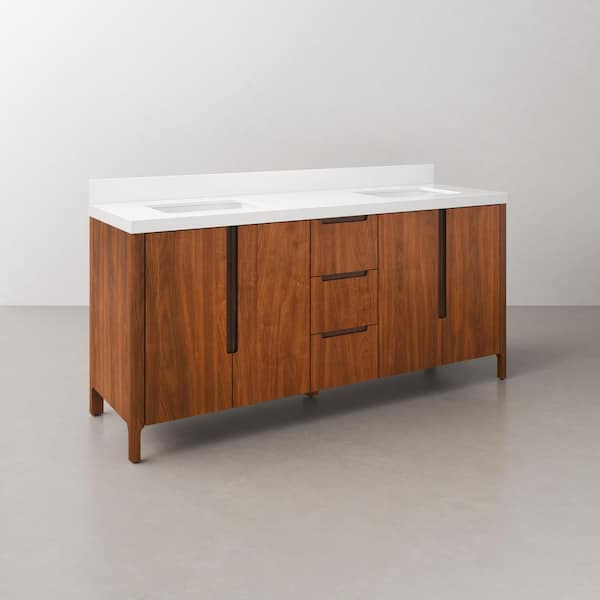 Sequoia 72 In. W x 22 in. D x 34.4 in. H Double Sink Bath Vanity in Noir Juglans with White Quartz Top