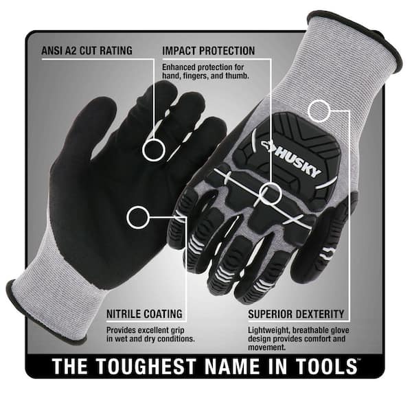 Nitrile-Dipped Impact Protection Work Gloves, Large