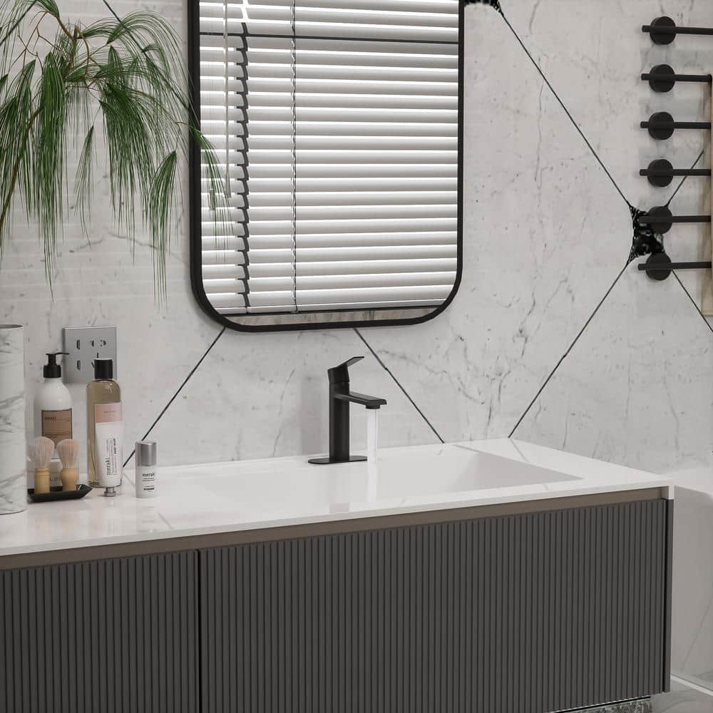 Matte Black Single Handle Mid Arc Bathroom Faucet