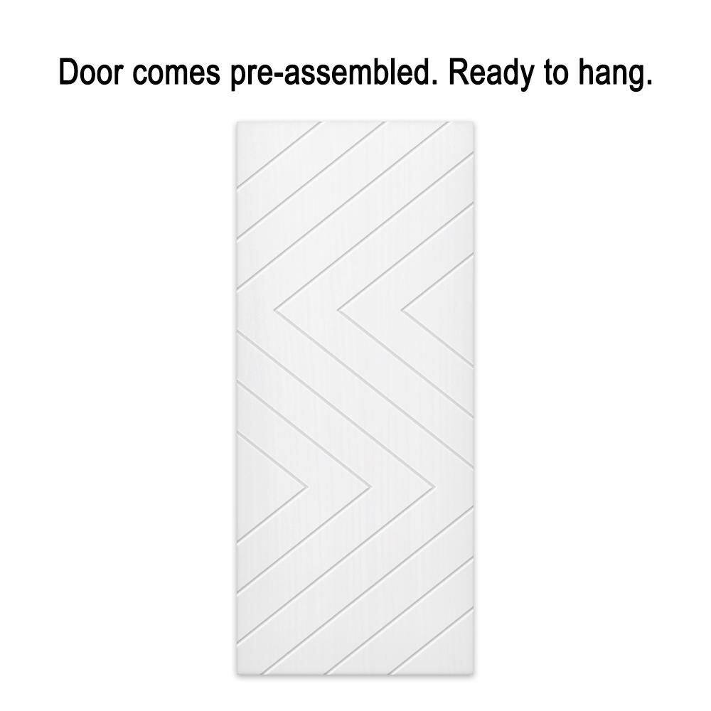 White Stained Composite MDF Paneled Interior Sliding Barn Door Kit