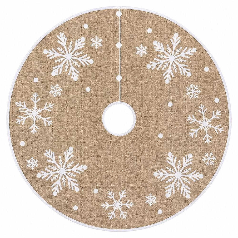 "36"" Christmas Burlap Tree Skirt with Snowflakes, for Xmas Home Holiday Indoor Outdoor Decor, Burlap" price history on PriceWatchPro