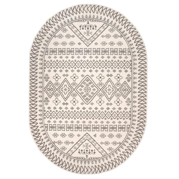 nuLOOM Kandace Ivory 5 ft. x 8 ft. Oval Indoor/Outdoor Patio Area Rug