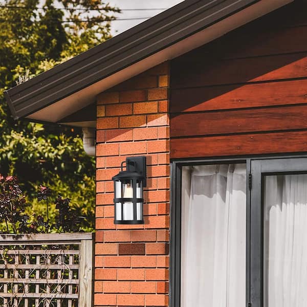 Hukoro 14.58 in. H 1-Light Matte Black Hardwired Outdoor Wall Lantern Sconce