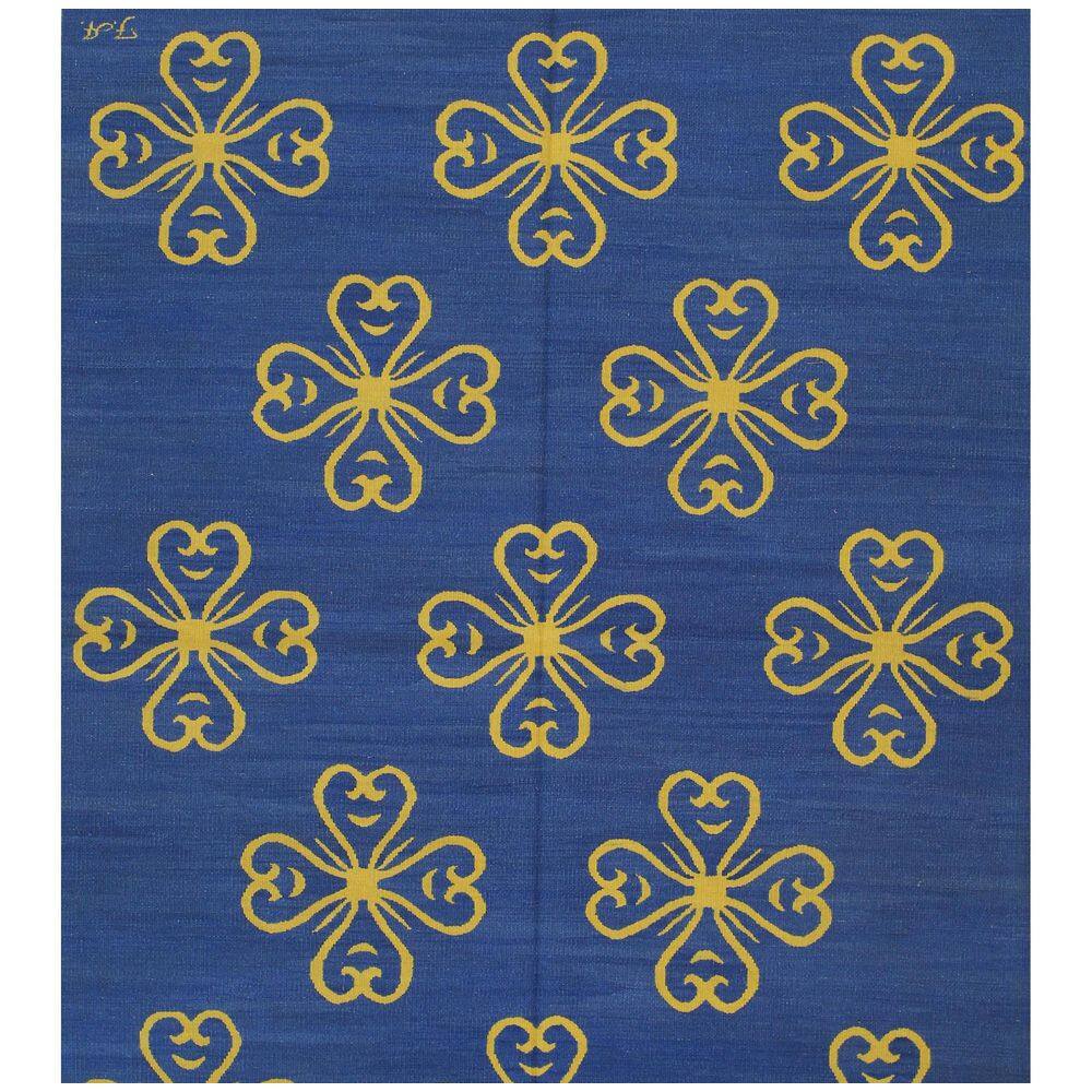 EORC Blue 9 Ft X 12 Ft Hand Woven Wool Contemporary Modern Flat Weave eorc-blue-9-ft-x-12-ft-hand-woven-wool-contemporary-modern-flat-weave