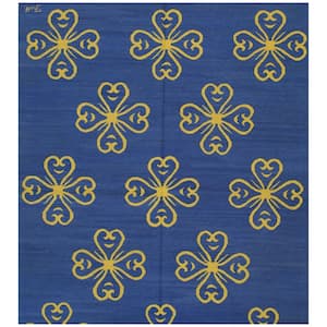Blue 9 ft. x 12 ft. Hand Woven Wool Contemporary Modern Flat Weave Area Rug