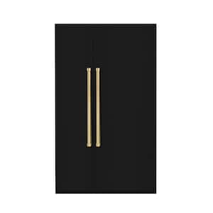 Bold 48 in. 25.2 CF TTL. Counter-Depth Built-in Side-by-Side Refrigerator in Glossy Black with Brass Handles