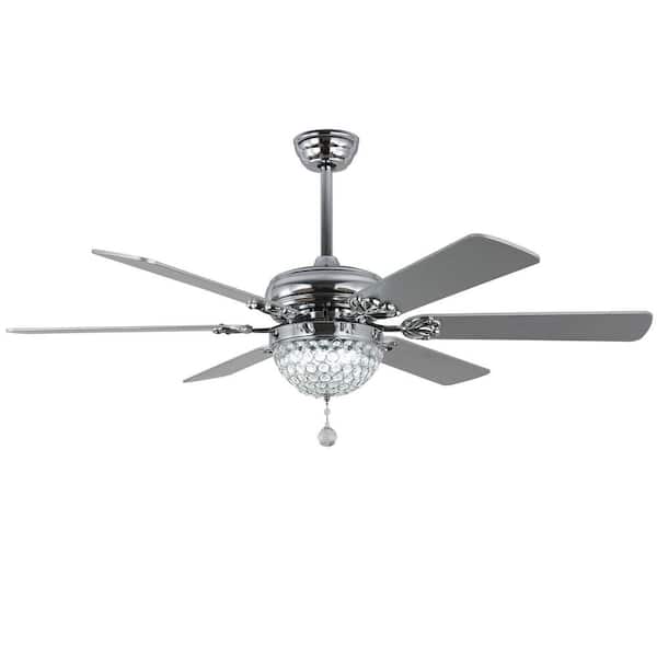 Tiffany 65 in. Indoor Chrome Dimmable Crystal Ceiling Fan with LED Lights and Remote, 6-Speed Reversible Ceiling Fan