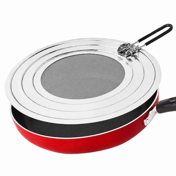 Stainless Steel Splatter Screen Grease Guard for Frying Pan with Foldable Heat-Resistant Silicone Handle, 11.81 in.
