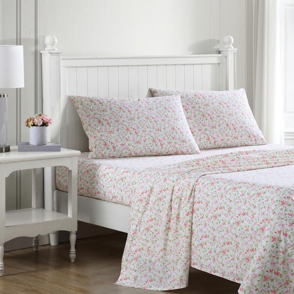 Laura Ashley Norella 3-Piece Pink Cotton Twin XL Sheet Set