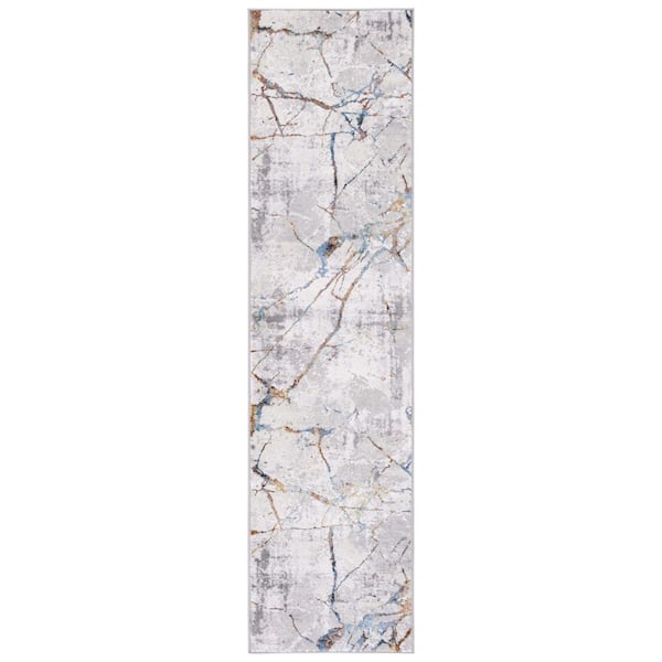 SAFAVIEH Amelia Gray/Blue Gold 2 ft. x 14 ft. Abstract Distressed Runner Rug