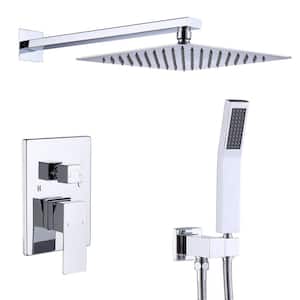 Single-Handle 2-Spray Patterns Rainfall Rectangle Dual Shower Head in Chrome (Valve Included)
