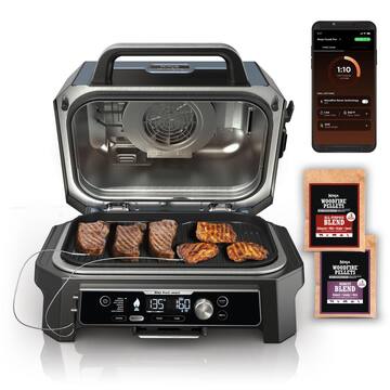 Woodfire Pro Connect Premium XL Outdoor Electric Grill and Smoker in Blue with Air Fryer and 2 Built-In Thermometers