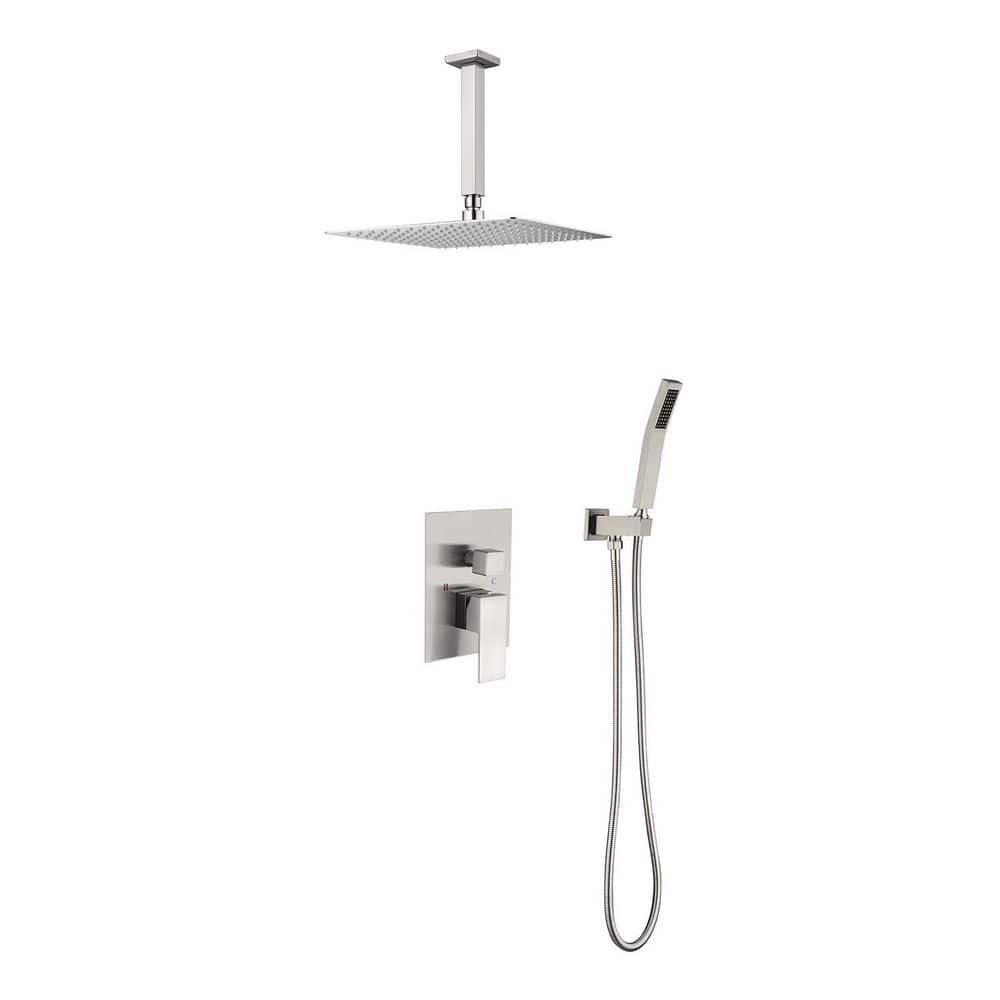 1 Handle 1-Spray Patterns 11.8 in. Ceiling Mount Dual Fixed and Handheld Shower Head 2.5 GPM in Brushed Nickel price history on PriceWatchPro