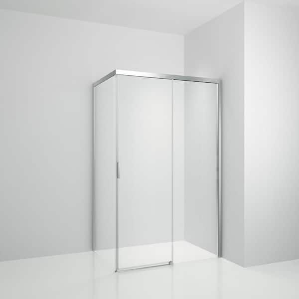 EPOWP 48 in. W x 76 in. H Single Sliding Door Semi-Frameless Shower Door in Chrome with Right Tempered Glass