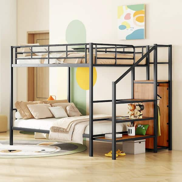 Harper & Bright Designs Black Full over Full Metal Bunk Bed with Wood ...