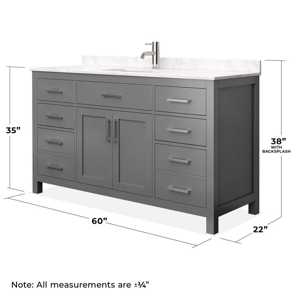 Beckett 60'' Dark Gray Marble Top Single Vanity