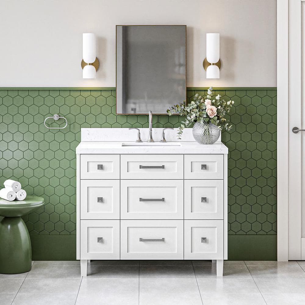 Monroe 42" White Wood Freestanding Bath Vanity Cabinet