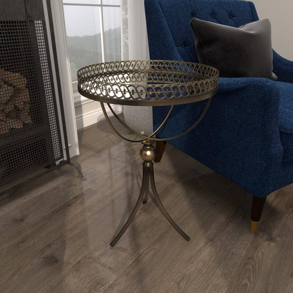 Gold Brass Round Metal and Glass Accent Table
