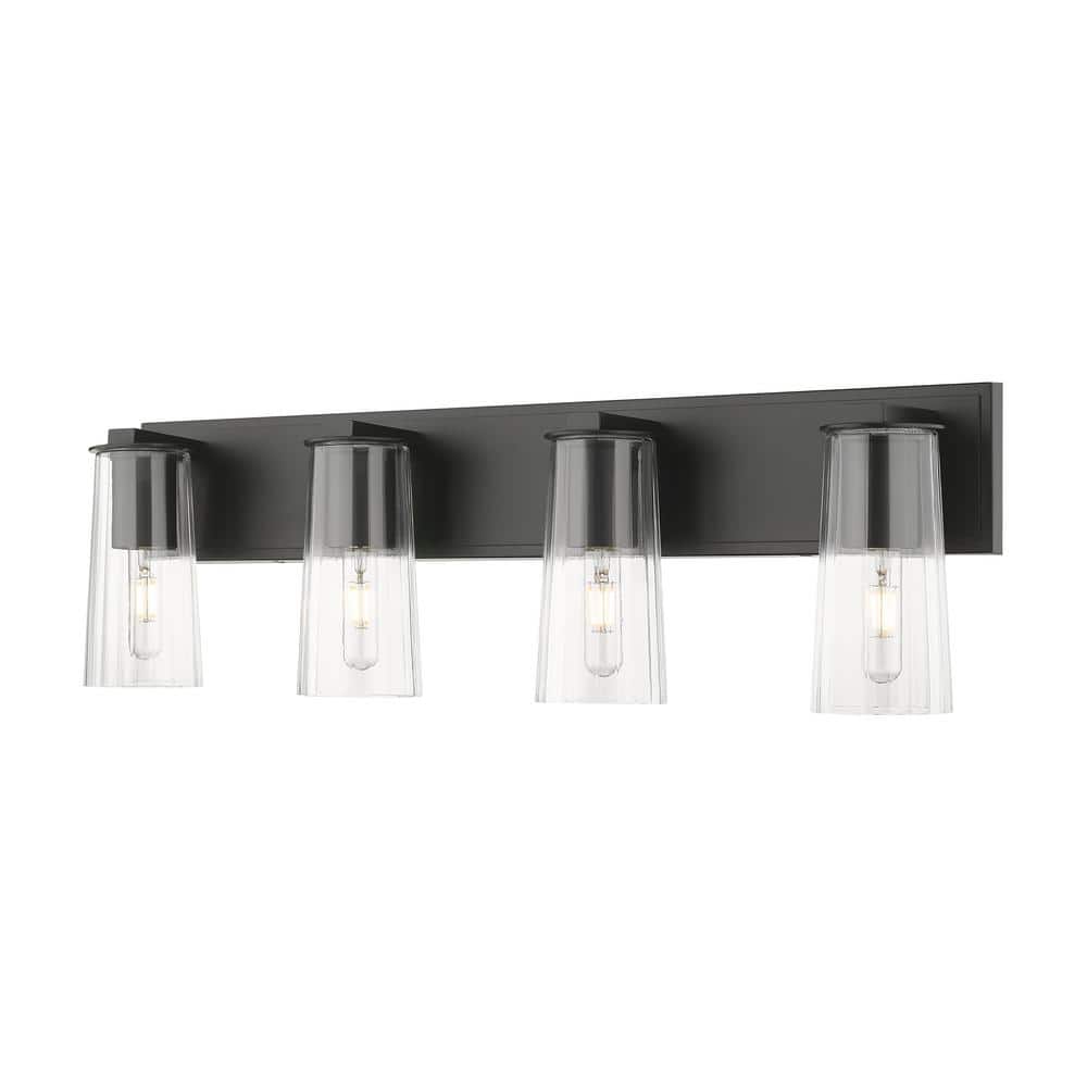 Titus 32 in. 4-Light Matte Black Vanity-Light with Clear Glass Shade