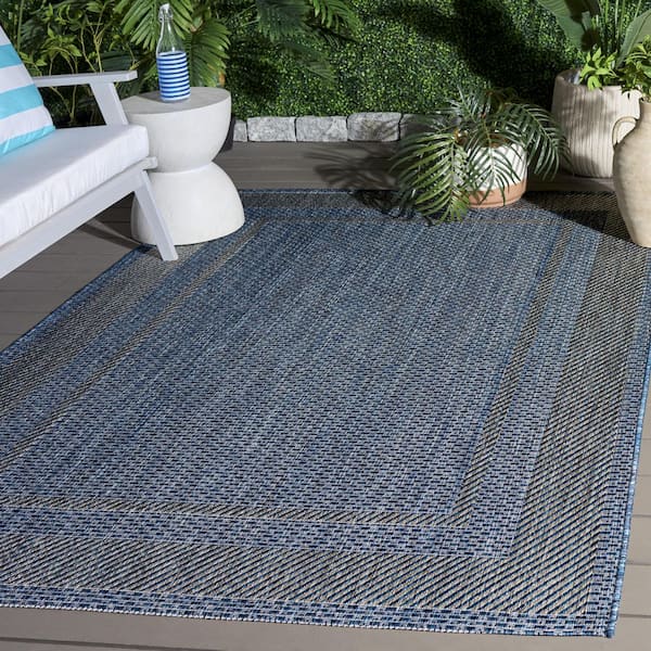 Courtyard 7 x 10 Navy/Gray Border Area Rug