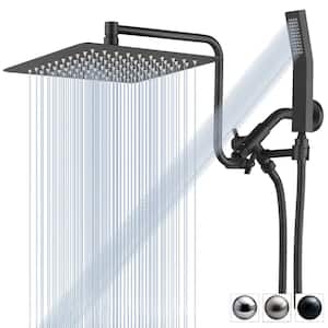 1-Spray Patterns 10 in. Wall Mount All Metal Dual Shower Head with Shower Wand And 70" Long Shower Hose in Matte Black