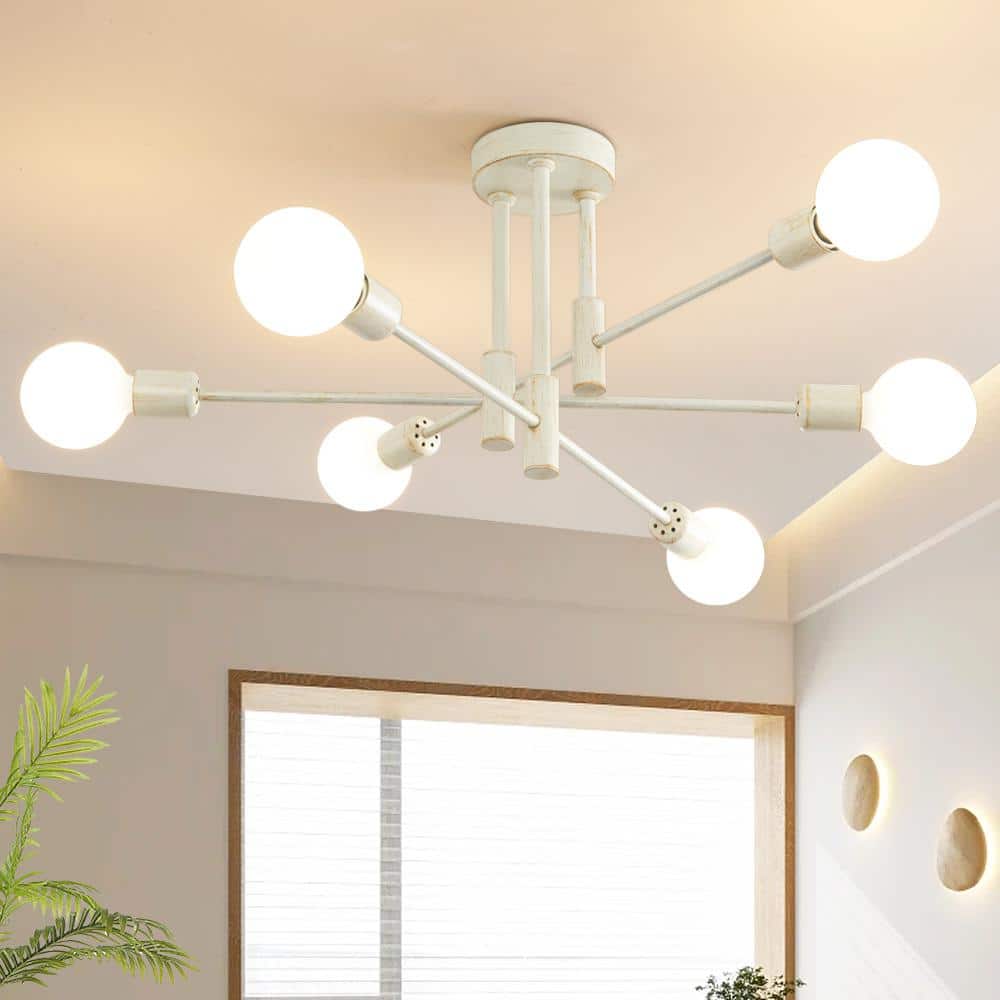 6-Light White Rubbed Gold Sputnik Chandelier for Living Room/Dining Room Kitchen Semi Flush Mount, Bulb Not Included price history on PriceWatchPro