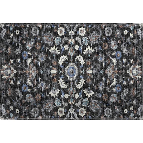 Mayfield Premium Machine Washable Abstract AMF2473 Black 2 ft. x 3 ft. Accent Rug