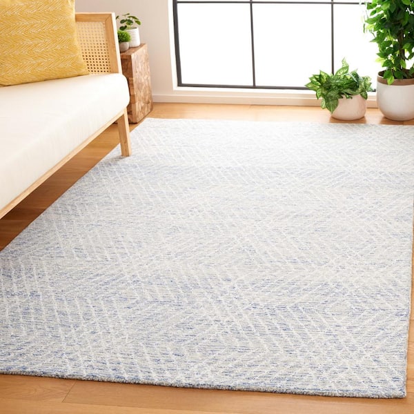 Abstract 6 ft. x 6 ft. Square Blue/Ivory Chevron Marle Area Rug