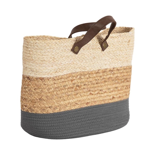 Kate and Laurel Hermosa Natural Brown/Gray 16 in. x 13 in. Seagrass Decorative Basket