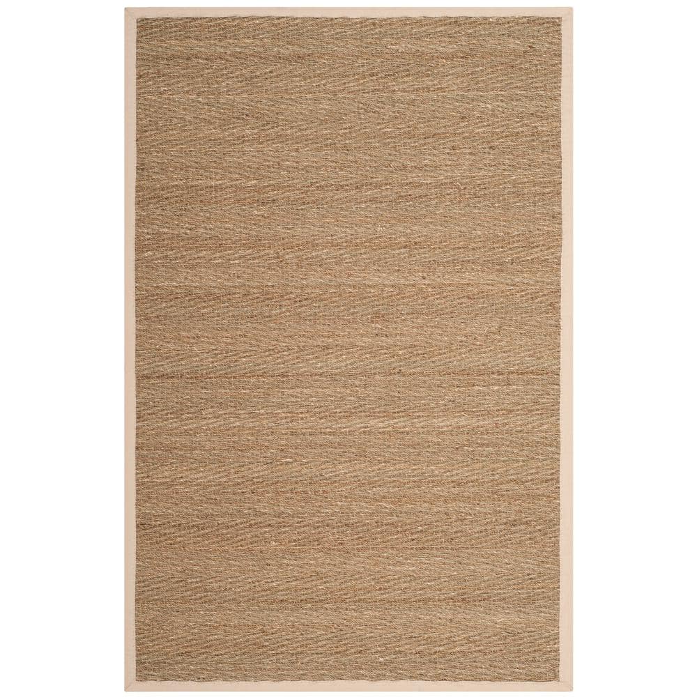 Ivory and Natural Herringbone Seagrass Area Rug, 5' x 8'