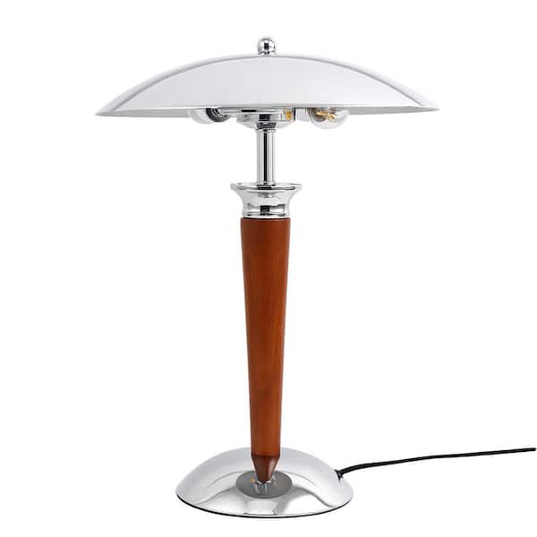 18 in. 1-Light Chrome and Wood Vintage Mid Century Table Lamp, Bedside Desk Light for Living Room, Bedroom, or Study