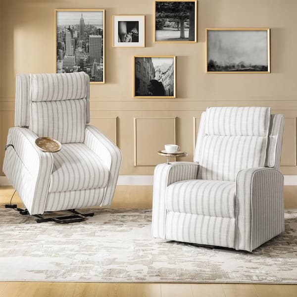 JAYDEN CREATION Dan Grey Farmhouse Massage Lift Assist Power Recliner with Solid Wood Tray (Set of 2)